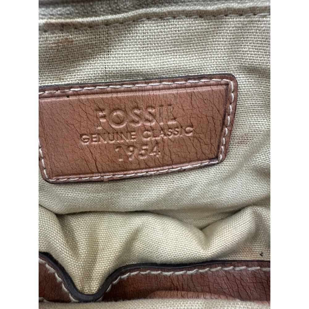 Fossil Floral Print Canvas Handbag Purse Satchel Brown Leather Trim - Picture 11 of 13